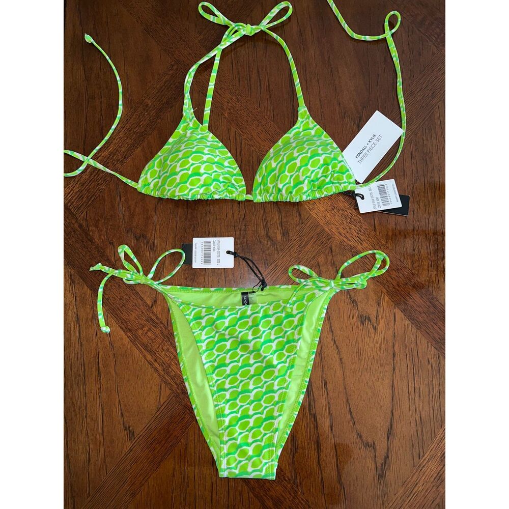 Kendal & Kylie 3 Piece Bikini Set kksa-10170s KIWI Sz Large NWT